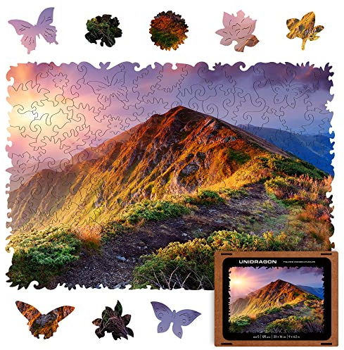 UNIDRAGON Original Wooden Jigsaw Puzzles - Nature Enchanting Sunrise, 125 pcs, Small 9x6.2, Beautiful Gift Package, Unique Shape Best Gift for Adults and Kids