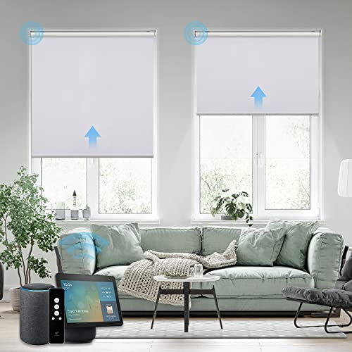 SmartWings Motorized Roller Shades, 100% Blackout Auto Smart Window Blinds with Zigbee Motor Alexa, Cordless Remote Control Rechargeable, White, W27 xH72