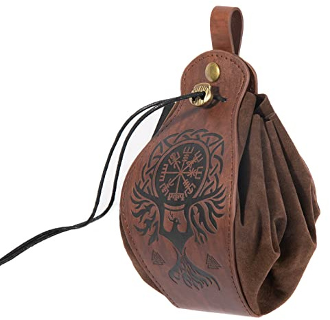 Mittelalterliche Kunstleder-Wikingertasche, nordische Kompassmuster-Geldbörse, Kordelzug-Fanny Pack, Tragbare Brieftasche, Vintage-Gürteltasche, modische für Männer und Frauen