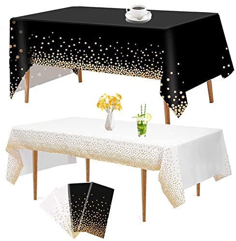 KingGair 4 Stück Einweg-Tischdecken für rechteckige Tische, 137,2 x 274,3 cm, PVC-Tischdecken mit Punkten, Konfetti, wasserdichte Tischdecke für Party, Picknick, Hochzeit, Geburtstag