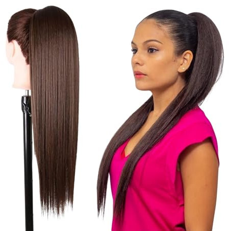 Ser Mulher Extension Coda Di Cavallo MARILIA | Facile da applicare | Look naturale 100% | Termofibra resistente | Capelli Lunghi e Lisci, 70 cm TERMOFIBRA (4 Dark brown)