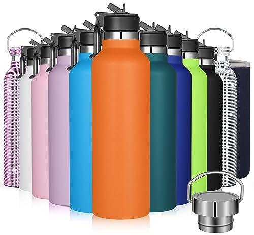 GeeRic Stainless Steel Water Bottle 750ml Matte Metal Bottle+Bag+Straw Cap Double-Liner Vacuum Insulated 750ML Water Bottle Hold 18H Hot/24 Cold Thermal Bottle for Camping,School,Sports Orange