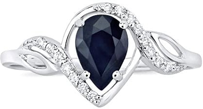 SILVEGO Damen Ring aus 925 Sterling Silber mit echtem dunkelblauem Saphir und Zirconia