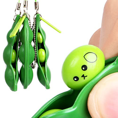 Générique Extrusion créative Pois Porte-clés Mignon Stress soulager Edamame Porte-clés pour Femmes Hommes Enfants Porte-clés Porte-clés drôle bibelot Jouets