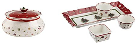 Villeroy & Boch Toy's Delight Mittelgroße Vorratsdose, Premium Porzellan, Weiß/Rot & Toy's Delight Dip Set 4tlg., Premium Porzellan, weiß/bunt