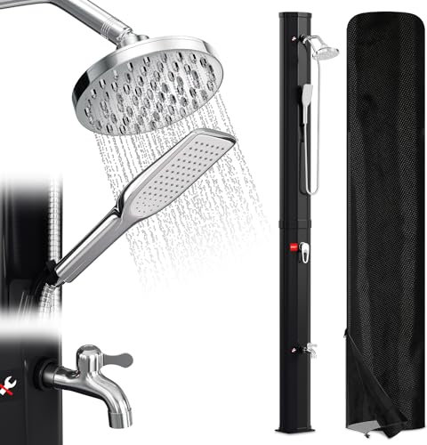 Jiubiaz Solardusche 40L Solar Gartendusche warmes Wasser Bis Zu 60°C Ohne Stromanschluss Pooldusche Camping mit Fußdusche und schwenkbarem Regenduschkopf Handbrause Schwarz