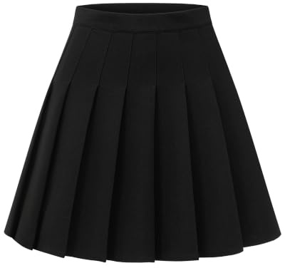 Shestellar Women Pleated Mini Skirt High Waisted A-Line Short Skirt with Stretchy Elastic Waist for Casual Everyday Wear - Black M