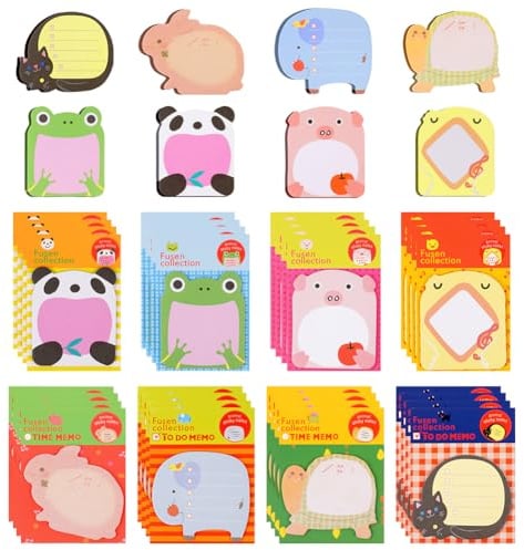 OFFCUP Blocchetti Memo Adesivi, 32pcs Animali Sticky Notes Adesive, 640 Fogli Mini Foglietti Adesivi Colorate Note Appiccicose per Ufficio, Scuola, Regali per Studenti Bambini
