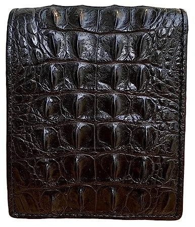 Portefeuille à deux volets en cuir véritable crocodile pour homme, véritable peau d'alligator fait à la main, cadeau pour lui, noir, 120mm x 90mm, Coutures sur les bords