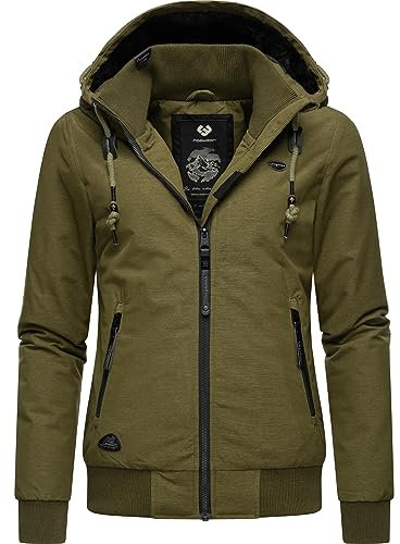 Ragwear Damen warme wasserdichte Winterjacke Outdoorjacke mit Kapuze Nuggie Melange Light Olive Gr. 3XL