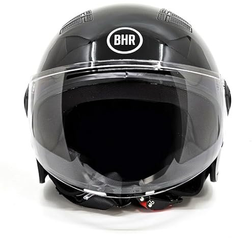 BHR Casco Demi-Jet 834 FLOW - Casco Scooter Estivo Omologato ECE 22.06 con 16 Fori di Aerazione - Casco Motorino con Visiera Antigraffio e Sgancio Micrometrico - Nero Metallizzato L