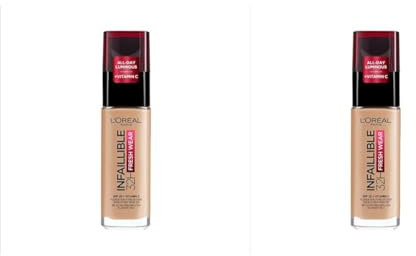 L'Oreal Paris Infallible 32H Fresh Wear Foundation, Full-coverage, Longwear, Weightless Smooth Finish, Water-proof and Transfer-proof, with Vitamin C + SPF 25, 140 Golden Beige (Pack of 2)