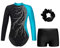 FEESHOW Mädchen Kinder Turnanzug Mit Hose Langarm Turntrikot Gymnastik Body Gymnastik Shorts Und Haargummi Ballett Tanzoutfit Türkis&Schwarz 158-164