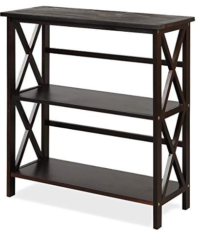 GIANTEX Table Console à 3 Niveaux avec Dispositif Anti-Basculement, Table d'Entrée Moderne à Cadre Robuste, Étagère de Rangement comme Bibliothèque pour Entrée, Salon, Bureau, 79x32x86 CM (Café)