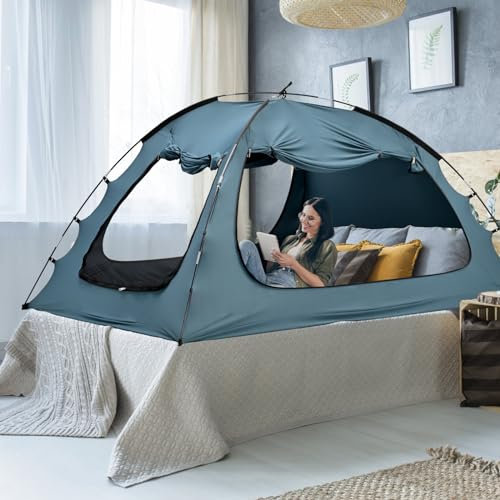 SUNYRISY Bettzelt, Doppelbett, Betthimmel, Indoor-Zelt für Erwachsene und Kinder, 3 Türen, atmungsaktiv, tragbares Traumzelt, 80% Verdunkelung, privater Raum, Schlafzelte