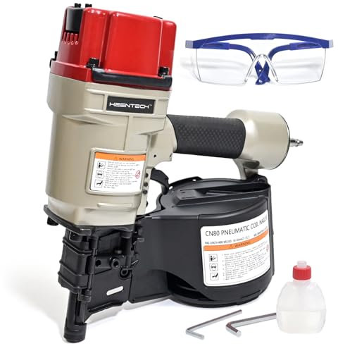 KEENTECH Roofing Nail Gun, Pneumatic Siding Nail Gun, 2 to 3-1/4 Nails, Air Coil Nail Guns with Rapid Shooting Engine, Fencing Nailgun, Accept Coil, Roofing, Siding, Framing Nails, KT-CN80