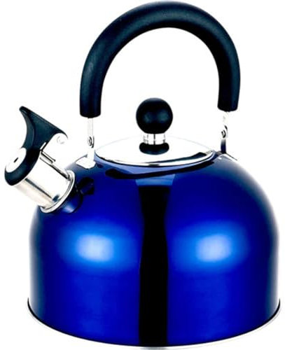 OLPRO 2 Litre Stainless Steel Whistling Kettle – Durable, Blue Coloured with Ergonomic Movable Handle, Flip-Up Spout & Loud Whistle – Ideal for Camping & Festivals