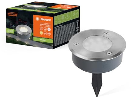 LEDVANCE ENDURA HYBRID INGROUND Außenleuchte, Hybridleuchte, 1W, 70lm, warmweiße Lichtfarbe, 3.000K Farbtemperatur, Edelstahl, IP44 & IP67 Schutzklasse, Solar- & Stromnetzbetrieb