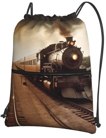VducK Rucksack mit Kordelzug für Damen und Herren, Turnbeutel, Zug- und Eisenbahn-Rucksack mit Kordelzug für Reisen, Zug und Eisenbahn, One size