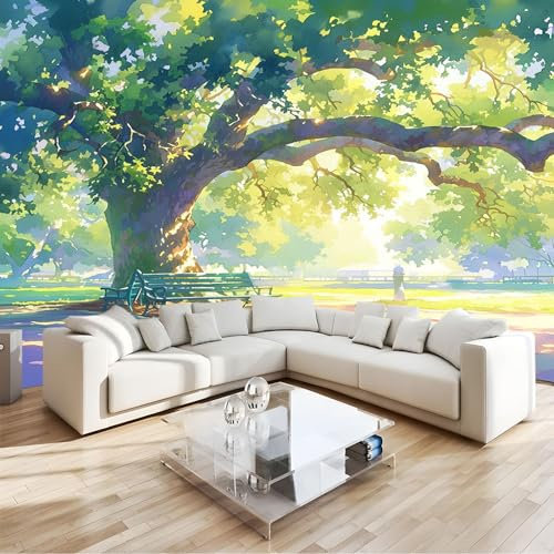 3D Fototapete Grüner Baum Im Park Hochwertige Vlies Wandbild Modernes Wanddeko Tapete, Für Wohnzimmer Schlafzimmer Büro B200 X H140 Cm