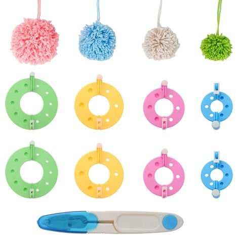 GIONAR 8-teiliges Werkzeug zur Herstellung von Pompons, Pompon-Maschine, Pompom-Maker-Set, Bastelzubehör Set zur Herstellung von Pompons mit 1 Schere für DIY, Handarbeit, 4 Größen