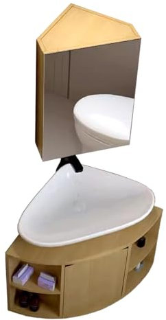 Meuble Angle Salle de Bain avec Vasques, Grand Espace de Stockage, Charnière en Acier Inoxydable, Miroir Plaqué Argent, Armoire de Toilette Miroir Salle de Bain(55CM)