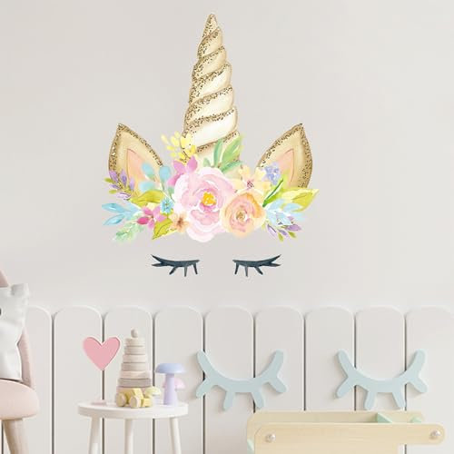 astylishome Wandtattoo Einhorn Groß Wandaufkleber Blumen Wandsticker Wanddeko Wand Dekoration für Mädchen Kinderzimmer Badezimmer Schlafzimmer Wohnzimmer 1018