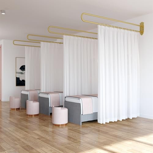 WSNCXFW Trennvorhang für Schönheitssalons, U-förmiger Raumteiler, U-förmige Sichtschutzvorhänge mit flachem Haken, an der Wand montierter medizinischer Raumteilervorhang,Weiß