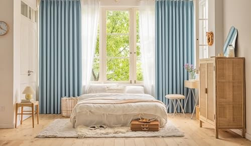 Homxi Due Pannelli Tenda Oscurante Finestra,2 x 137W x 183H CM,Tenda Coprente Oscurante per Finestra Blu Chiaro Tinta Unita Tenda a Occhielli