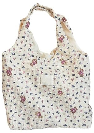 LXJLXD Schultertasche, modische Canvas-Umhängetasche, Handtasche für Damen, großes Fassungsvermögen, lässige Handtasche für Strand und den täglichen Gebrauch (lila Blumen-Teddy), Lila Flower Teddy, As