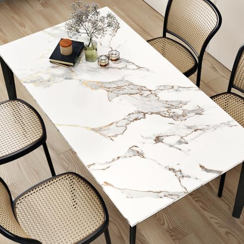 HotDecor Matte White and Gold Marble Wallpaper Worktop Vinyl Covering Kitchen Wallpapers Washable White and Gold Marble Vinyl Wrap for Kitchen Cupboards Stick Back Wallpaper for Living Room 40 x 200cm