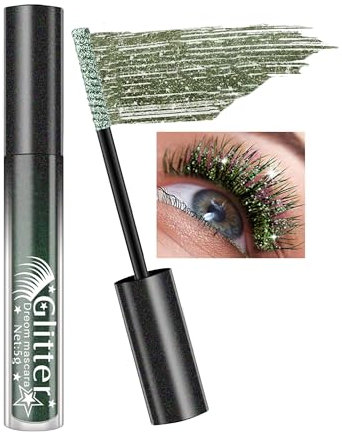 Mascara mit grünen Pailletten, Diamant-Wimperntusche, langlebig, wasserfest, Mascara, Farbe Volumen und Länge, Anti-Schmierung, Diamant-Mascara, Make-up, Geschenk für Damen, Augen für Weihnachten,