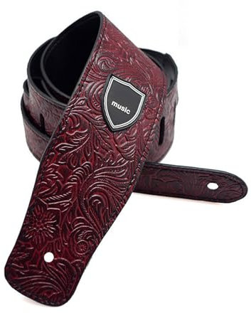 JSHshield Gitarrengurt, Zubehör PU-Leder Gitarrengurt, Gitarrenzubehör, Verstellbare Länge Retro Gitarrengurt, E-Gitarrengurt, Akustikgitarrengurt und Bassgurt