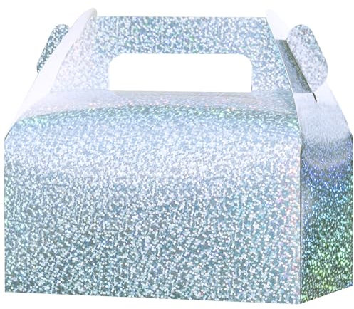UnicoPak 10 Pack Glitter Sequin Party Food Boxes Iridescent Party Bags Boxes for Sweets Treats Lunch Goodie Cookie Toys for Kids Birthday Party, 16.5x9x10 cm
