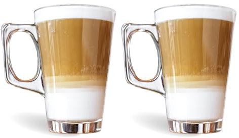 Lizzy 240 ml Latte Glasses Temperature Resistant Stylish Coffee/Tea Cups, Hot Drink Cafe Mugs - Ideal for Ice Cream Latte, Espresso, Cappuccino & Hot Chocolate Mugs with Handle (1)