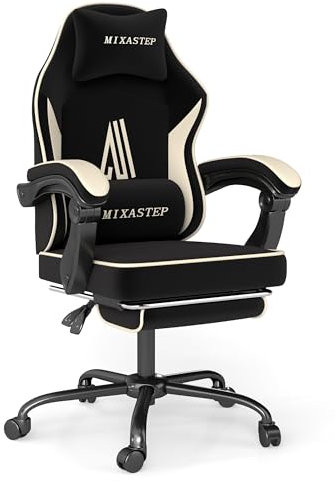 NSMAZXO Gaming Stuhl mit Fußstütze Ergonomisch mit Kopfstütze& Lendenkissen-Bürostuhl mit Premium- Technikstoff&130kg Tragfähig für Esports/Homeoffice/Zocken (Erwachsene/Jugendliche/Kinder)