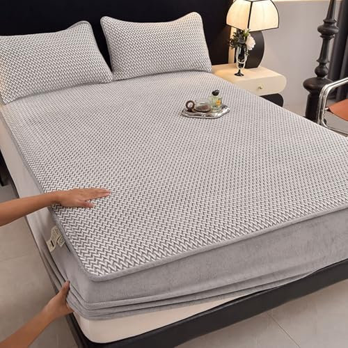 Homxi Spannbetttuch Doppelbett Boxspringbett mit 2 Kissenbezüge,180 x 220 cm,Matratzenbezug Doppelbett Samt Einfarbig BettbezügeHellgrau