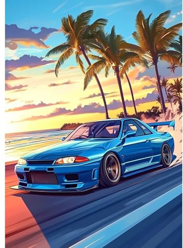 QENSPE Diamond Painting Sportwagen, Küste Diamonds Art Set Erwachsene, 5D Diamant Malerei DIY Diamants Kunst Handwerk für Haus Zimmer Wand Dekor 30x40cm