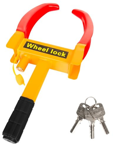 Sabot de roue avec serrure de haute sécurité et 3 clés – Pour remorque, camping-car, caravane, voiture – Sabot de pneu de voiture, griffe de roue pour pneus de 15 à 28 cm de largeur