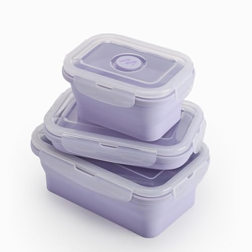 Muitomas, Set Porta Pranzo in Silicone Pieghevoli per Alimenti, 3 Dimensioni, Colore Viola