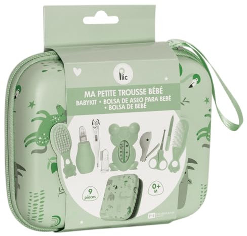 PLIC CARE - Trousse de Soin Bébé Verte - 7 Accessoires Essentiels - Trousse Compacte et Solide - Idéale pour les Premiers Soins de Bébé - Dès la Naissance - Design Mixte - Format Nomade