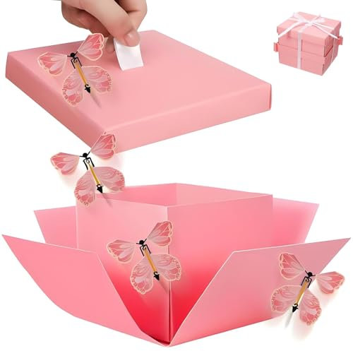 Caja de regalo de explosión de mariposa, caja sorpresa de cumpleaños, caja explosiva de boda, mariposas voladoras en la caja, caja de regalo DIY para ocasiones especiales