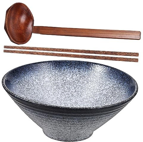 LIFKOME Tazón de Ramen Japonés de Cerámica con Cucharas Antideslizante para Fideos y Accesorios de Cocina Perfectos