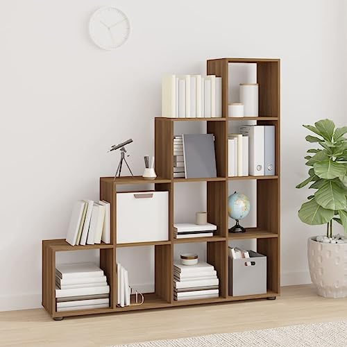 WKIEQACO Treppen-Bücherregal Braun Eiche 142 cm Holzregal Bücherregale & Standregale