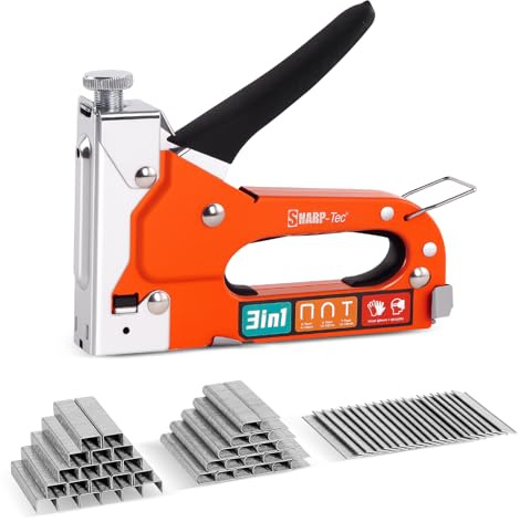 Sharp-tec 3 in 1 Heftpistole, Polsterheftpistole Kit mit 3000 Heftklammern, Tacker & Tacker mit Schnellverschluss für Holz, Karton, Handwerk, DIY, Kabel, Teppich (Orange)