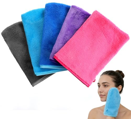 FdcLixuvol 5 Stück Bunte Waschhandschuhe Frottee14x20cm | Starke Wasseraufnahme Waschlappen Gesicht Waschlappen Baumwolle Flanell Mikrofaser Waschhandschuh Körper Waschhandschuh