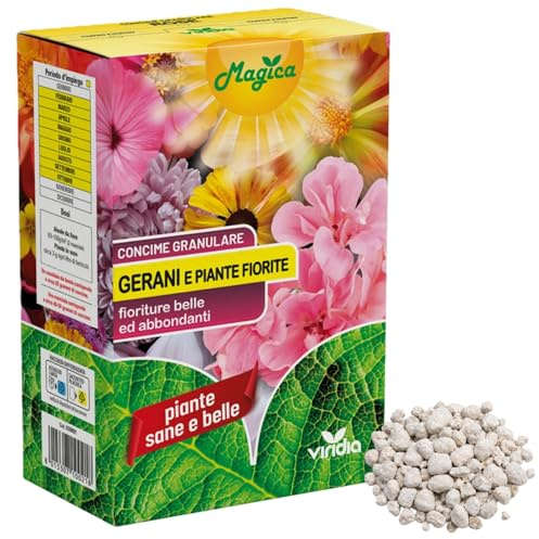 viridia Concime Granulare per Gerani e Piante fiorite 1 Kg – Concime Organo Minerale NPK Ideale per fioriture belle ed abbondanti - Nutrimento Completo a Lenta Cessione