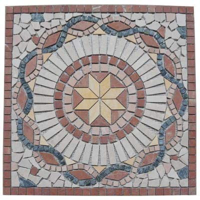 Rosone in marmo anticato, 30 x 30 cm, mosaico, pietra naturale, piastrelle rosso Verona 061