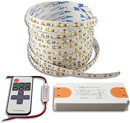 INNOVATE LED Strip 2M SET 12V, 9,6W/m inkl. Mini Funk Dimmer + Trafo ECO Transformator für LED Stripes | Driver | Netzteil | Flexband | LED Streifen