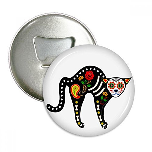 DIYthinker Halloween Terror Atmosphäre Schwarz Cat Knochen Herz Runde Flaschenöffner Kühlschrank Magnet Pins Abzeichen-Knopf-Geschenk 3pcs Silber